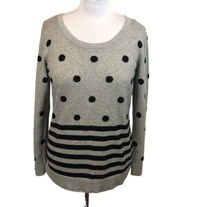 B Design Women's SZ XL Black Dots and Stripes on‎ Gray Long Sleeve Sweater